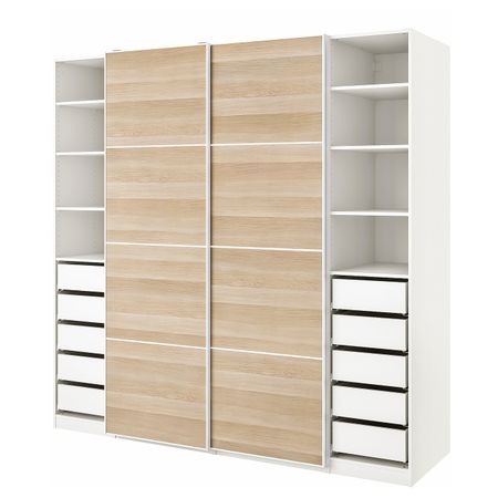 Гардероб, белый/под беленый дуб 250x66x236 см IKEA PAX ПАКС / MEHAMN МЕХАМН 394.780.67