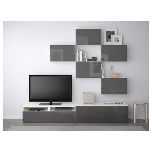 Шкаф для ТВ, комбинация БЕСТО, белый, Сельсвикен глянцевый/серый (240x20/40x204 см) - фото 2