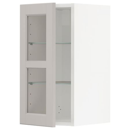 METOD Навесной шкаф/полки/стеклян дверца - белый/Lerhyttan светло-серый 30x60 см