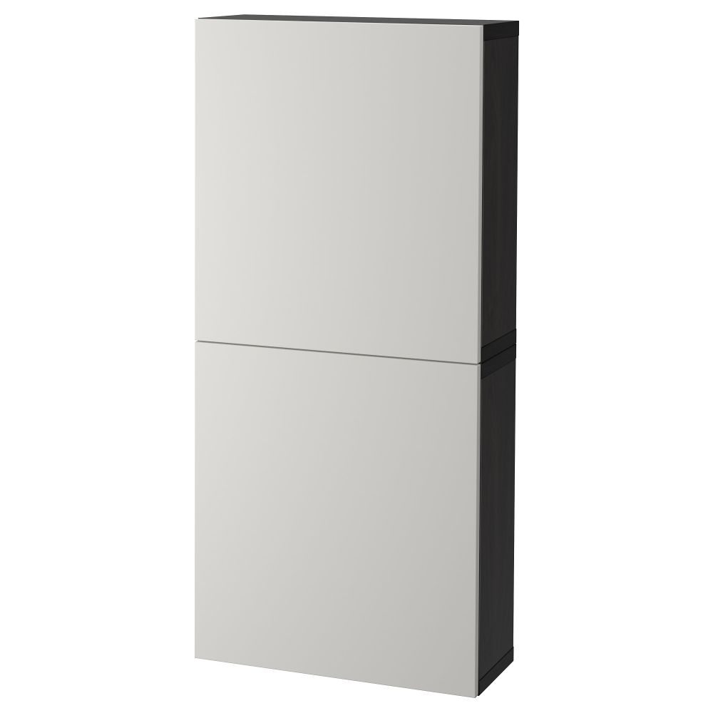 Навесной шкаф с 2 дверями БЕСТО, черно-коричневый, Лаппвикен светло-серый (60x20x128 см) - фото 1