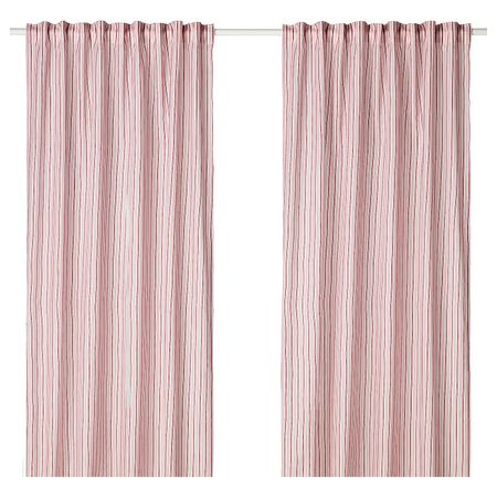 Гардины, 1 пара, белый/красный красный/белый, 145x300 см IKEA БЕРГПИОН 704.013.82