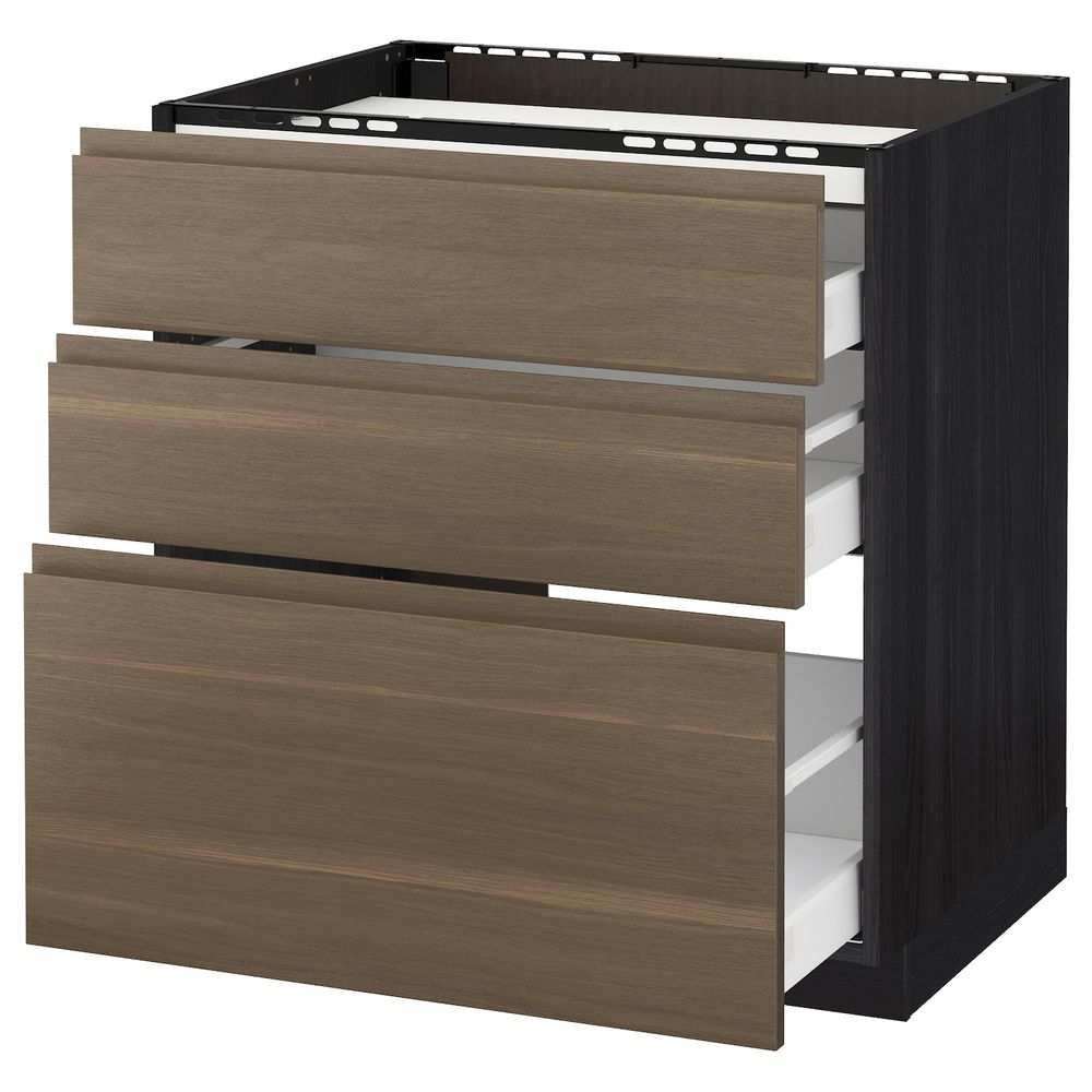 Напольный шкаф, 3 фронтальных панели/3ящика, черный/Воксторп грецкий орех 80x60 см IKEA МЕТОД / МАКСИМЕРА 992.383.95 - схема-чертеж с размерами