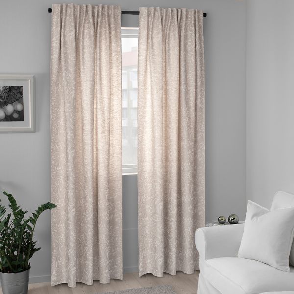 Гардины, 2 шт., с цветочным орнаментом/естественный 155x300 см IKEA ÅSABRITT ОСАБРИТТ 604.937.49 - фото 2