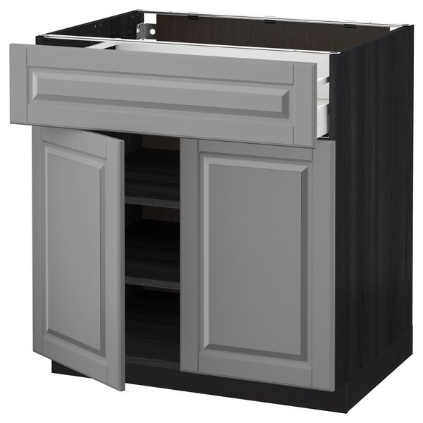 Напольный шкаф + ящик, 2 дверцы МЕТОД / МАКСИМЕРА, черный, Будбин серый - схема-чертеж с размерами