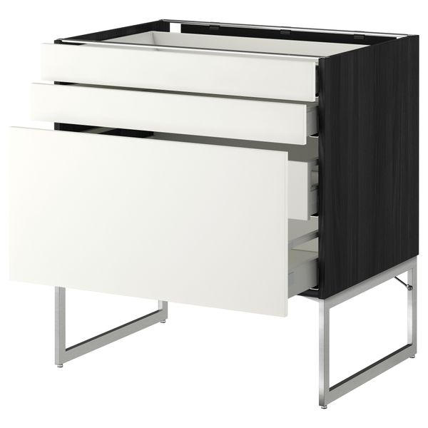 Напольный шкаф 3 фронтальных панели, 2 нижних, 2 средних ящика МЕТОД / МАКСИМЕРА, черный, Хэггеби белый - схема-чертеж с размерами