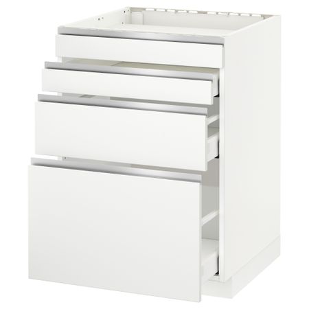 Напольный шкаф для духовки, 4фасада, 3 ящика МЕТОД / МАКСИМЕРА, белый, Нодста белый