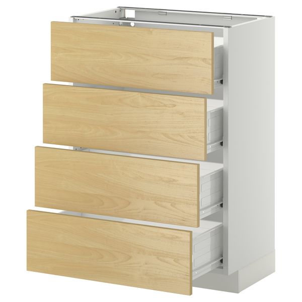 Напольный шкаф 4 фронтальных панели, 4 ящика МЕТОД / ФОРВАРА, белый, Тингсрид береза - схема-чертеж с размерами