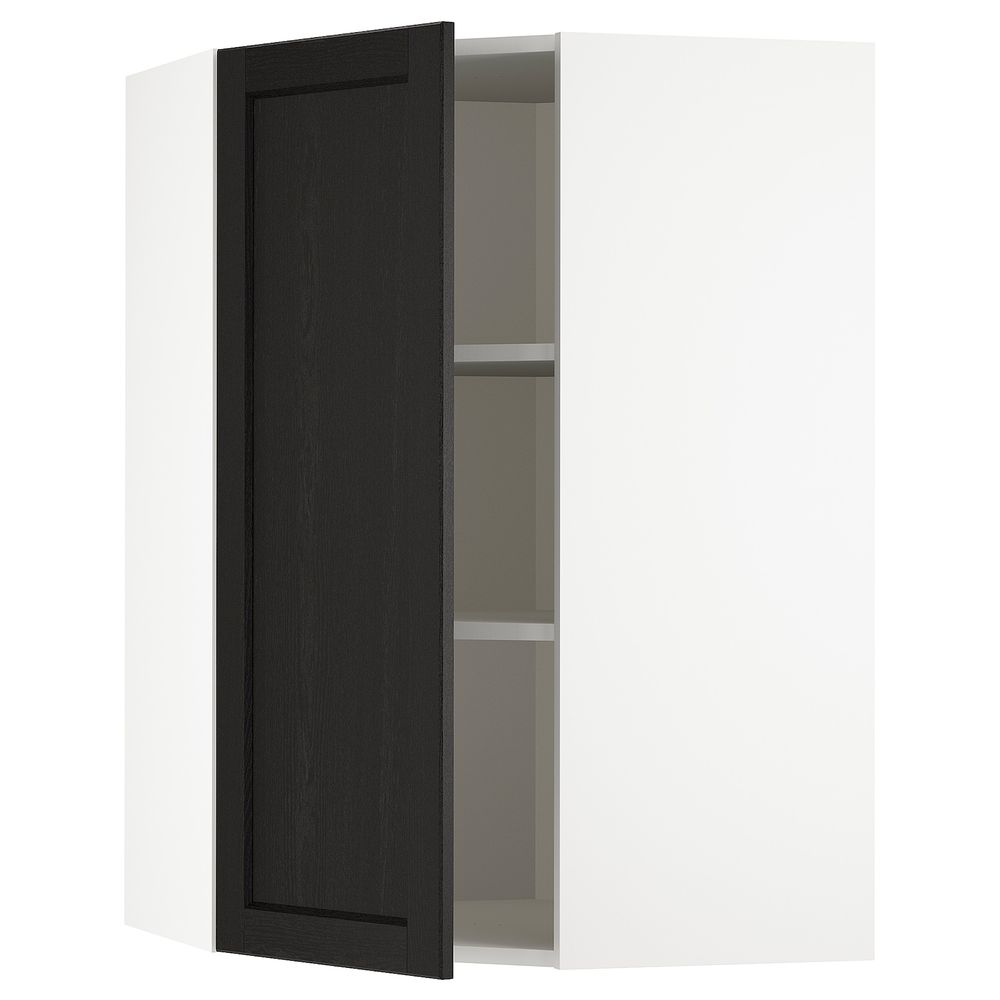 Угловой навесной шкаф с полками, белый/Лерхюттан черная морилка 68x100 см IKEA METOD МЕТОД 692.581.58 - фото 1