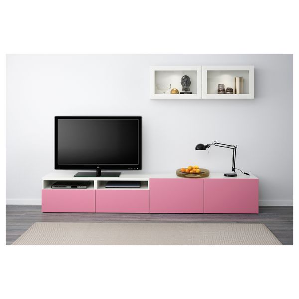 Шкаф для ТВ, комбинированный, стекляные дверцы БЕСТО, Лаппвикен розовый, Синдвик белый прозрачное стекло (240x20/40x166 см) - фото 2