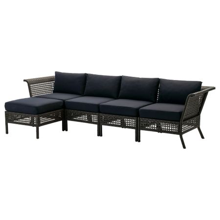 4-местный диван + табурет для ног, садовый КУНГСХОЛЬМЕН / КУНГСЭ, черно-коричневый (142/284x80x73 см)