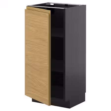 METOD Напольный шкаф с полками - черно-серый/Voxtorp под дуб 40x37 см