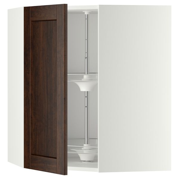 Угловой навесной шкаф с вращающейся секцией МЕТОД, белый, Эдсерум коричневый - схема-чертеж с размерами