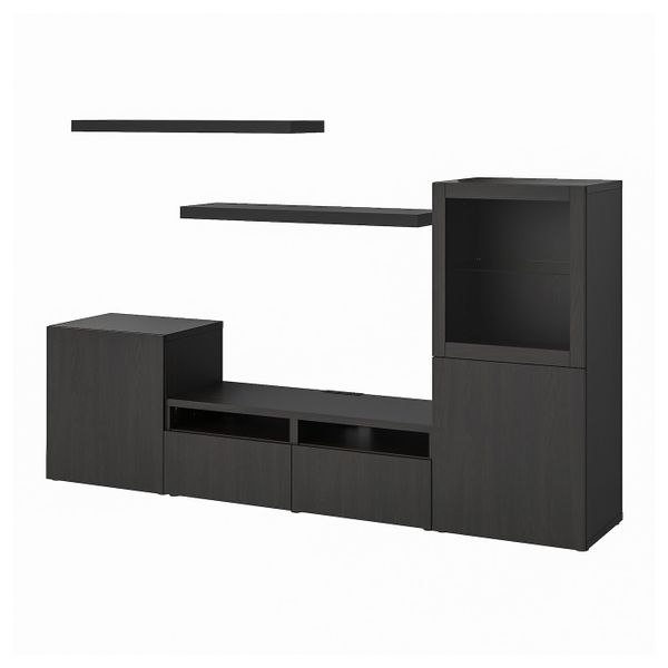 Шкаф для ТВ, комбинация, черно-коричневый 240x42x129 см IKEA BESTÅ БЕСТО / LACK ЛАКК 493.987.44 - фото 1