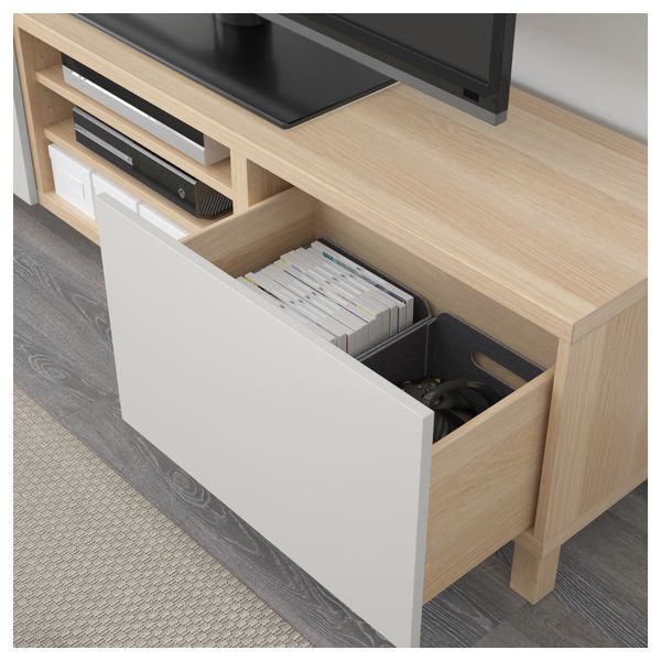 Тумба для ТВ с ящиками БЕСТО, под беленый дуб, Лаппвикен светло-серый (180x40x48 см) - фото 3