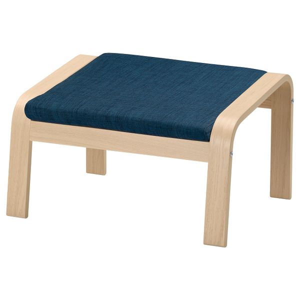 Табурет для ног, дубовый шпон, беленый/Шифтебу темно-синий IKEA POÄNG ПОЭНГ 493.984.66 - фото 1