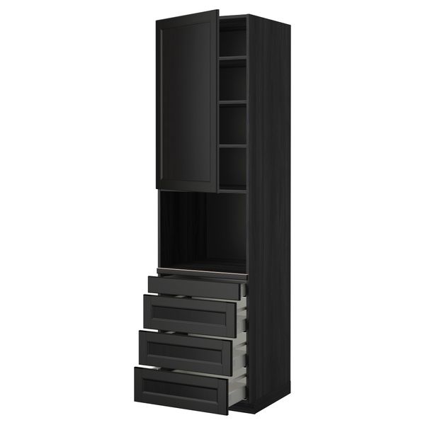 Высокий шкаф для комбинированния СВЧ, 4 ящика МЕТОД / МАКСИМЕРА, черный, Лаксарби черно-коричневый - схема-чертеж с размерами