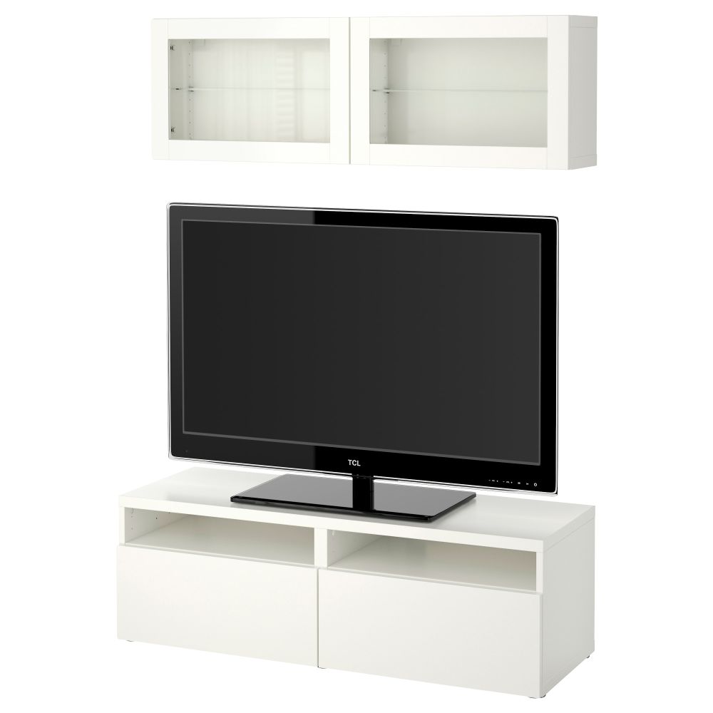 Шкаф для ТВ, комбинированный, стекляные дверцы БЕСТО, Лаппвикен, Синдвик белый прозрачное стекло (120x20/40x166 см) - фото 1