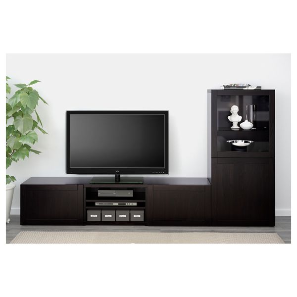 Шкаф для ТВ, комбинированный, стекляные дверцы БЕСТО, Ханвикен, Синдвик черно-коричневый прозрачное стекло (240x40x128 см) - фото 2