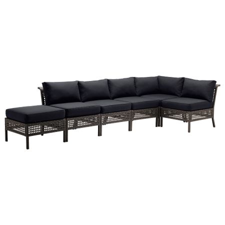 Садовый угловой диван 2+3, табурет КУНГСХОЛЬМЕН / КУНГСЭ, черно-коричневый (328/142x80x73 см)