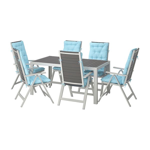 Стол+6кресел,д/сада, темно-серый/Куддарна голубой 156x90 см IKEA SJÄLLAND ШЭЛЛАНД 392.919.13 - фото 1