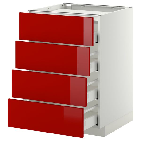 Напольный шкаф, 4 фронтальных панели, 4 ящика МЕТОД / МАКСИМЕРА, белый, Рингульт красный - схема-чертеж с размерами