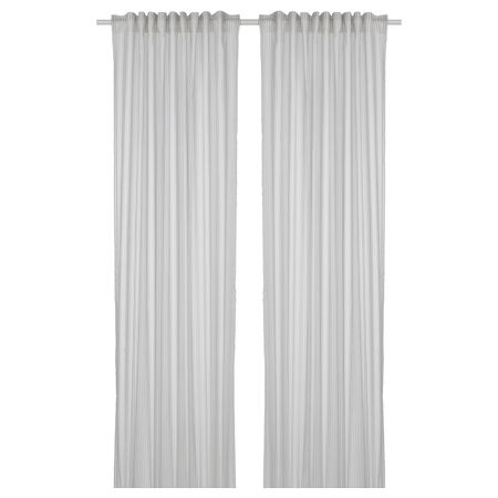 Гардины, 2 шт., белый, светло-серый в полоску 120x300 см IKEA BYMOTT БЮМОТТ 904.666.88