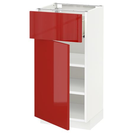 Напольный шкаф с ящиком, дверью МЕТОД / ФОРВАРА, белый, Рингульт красный