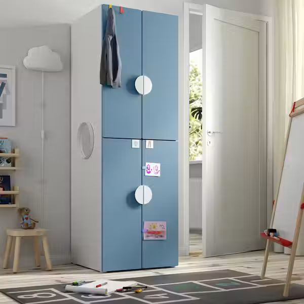 SMÅSTAD / PLATSA Гардероб - белый синий/с 2 платяными штангами 60x57x181 см - фото 2