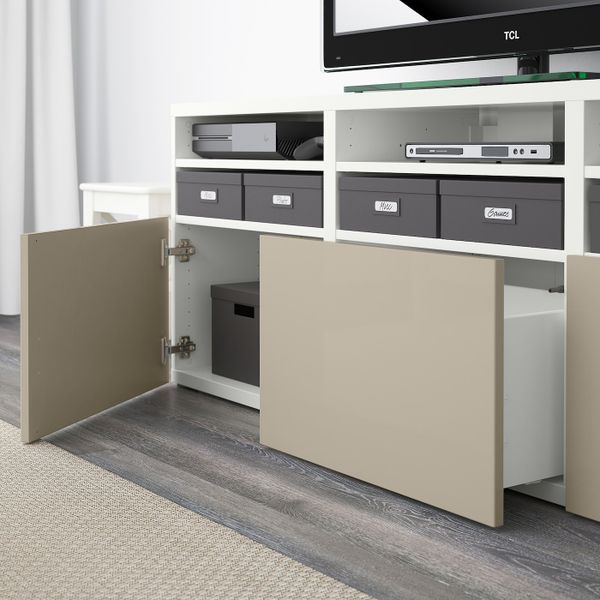 Шкаф для ТВ, комбинированный, стекляные дверцы, белый/Сельсвикен глянцевый, бежевый матовое стекло 180x42x192 см IKEA BESTÅ - фото 8
