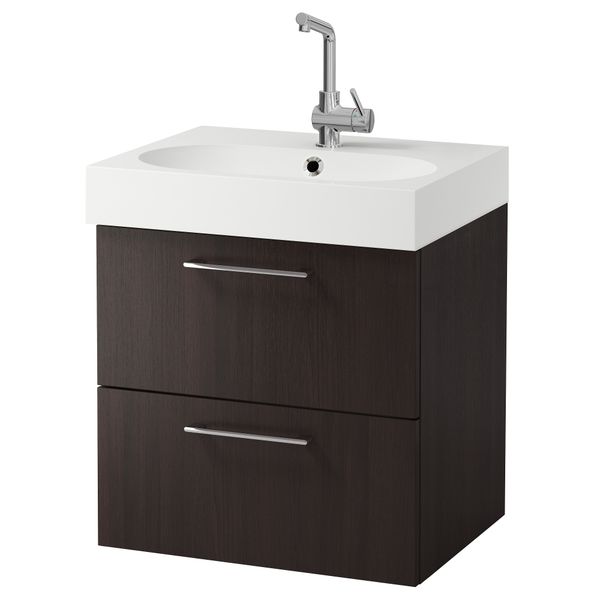 Шкаф для раковины с 2 ящиками ГОДМОРГОН, черно-коричневый (60x49x68 см) - фото 1