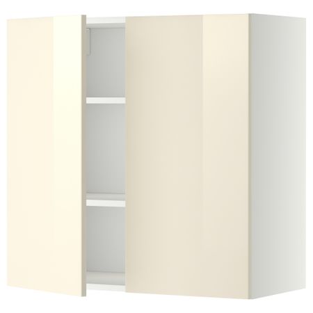 Навесной шкаф с полками, 2 дверцы МЕТОД, белый, Рингульт кремовый