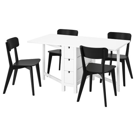 Стол и 4 стула, белый, черный, 26, 89, 152 см IKEA NORDEN НОРДЕН, LISABO ЛИСАБО 393.855.39