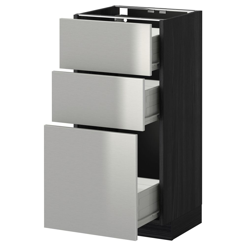 Напольный шкаф с 3 ящиками МЕТОД / ФОРВАРА, черный, Гревста нержавеющ сталь - схема-чертеж с размерами