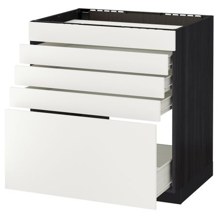 Напольный шкаф для варочной панели, 5 фасадов, 4 ящиков МЕТОД / ФОРВАРА, черный, Хэггеби белый