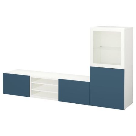 Шкаф для ТВ, комбинированный, стекляные дверцы БЕСТО, белый Вальвикен, темно-синий прозрачное стекло (240x40x128 см)