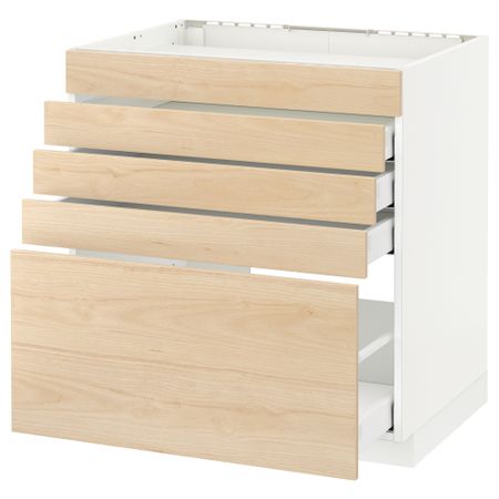 Напольный шкаф для варочной панели, 5 фасадов, 4 ящиков МЕТОД / МАКСИМЕРА, белый, Аскерсунд под светлый ясень ясень