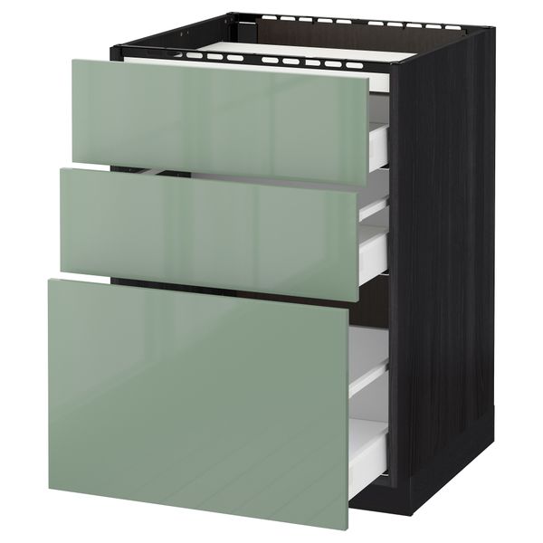 Напольный шкаф, 3 фронтальных панели, 3 ящика МЕТОД / МАКСИМЕРА, черный, Калларп светло-зеленый - схема-чертеж с размерами