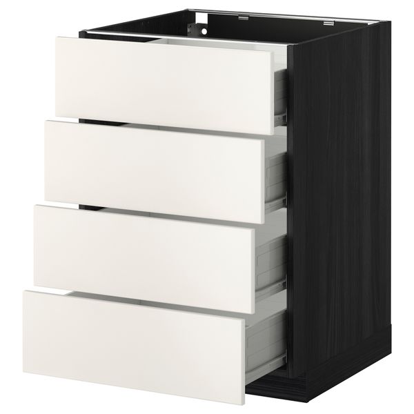 Напольный шкаф 4 фронтальных панели, 4 ящика МЕТОД / ФОРВАРА, черный, Веддинге белый - схема-чертеж с размерами