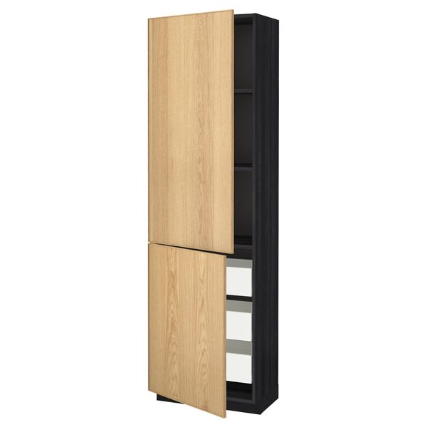 Высокий шкаф + полки, 3 ящика, 2 дверцы МЕТОД / ФОРВАРА, черный, Экестад дуб - схема-чертеж с размерами