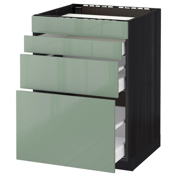 Напольный шкаф для духовки, 4фасада, 3 ящика МЕТОД / МАКСИМЕРА, черный, Калларп светло-зеленый - схема-чертеж с размерами