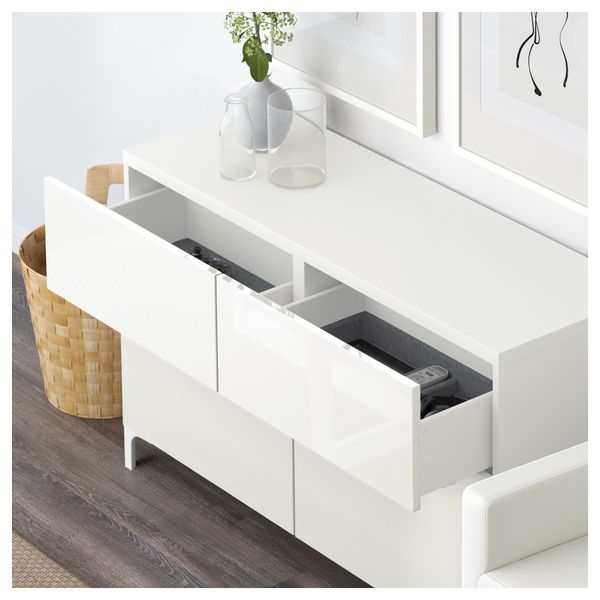 Комбинация для хранения с дверцами, ящиками БЕСТО, белый, Сельсвикен глянцевый/белый (120x40x74 см) - схема-чертеж с размерами