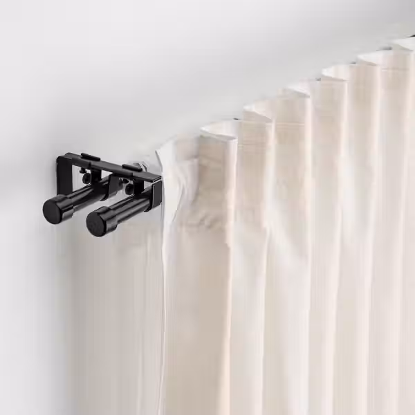 BEKRÄFTA БЕКРЭФТА Двойной гардинный карниз - чёрный 120-210 см 19 мм - схема-чертеж с размерами