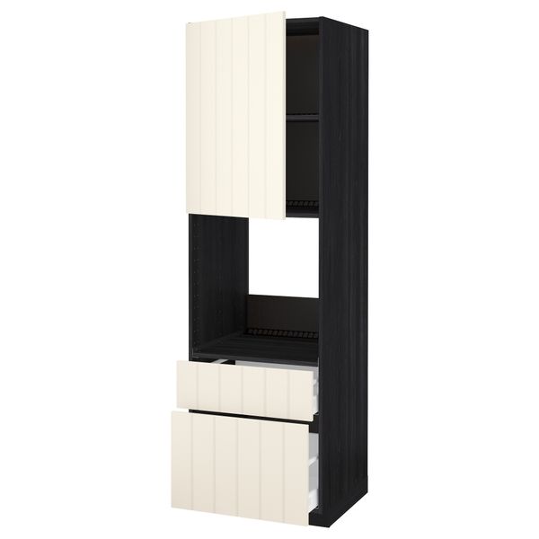 Высокий шкаф для духовки + дверь, 2 ящика МЕТОД / МАКСИМЕРА, черный, Хитарп белый с оттенком - схема-чертеж с размерами