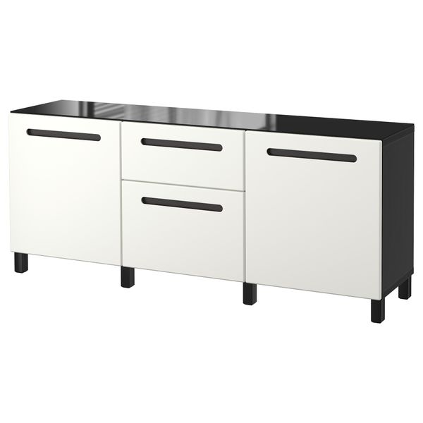 Комбинация для хранения с дверцами, ящиками БЕСТО, черно-коричневый, Марвикен белый (180x40x74 см) - фото 1