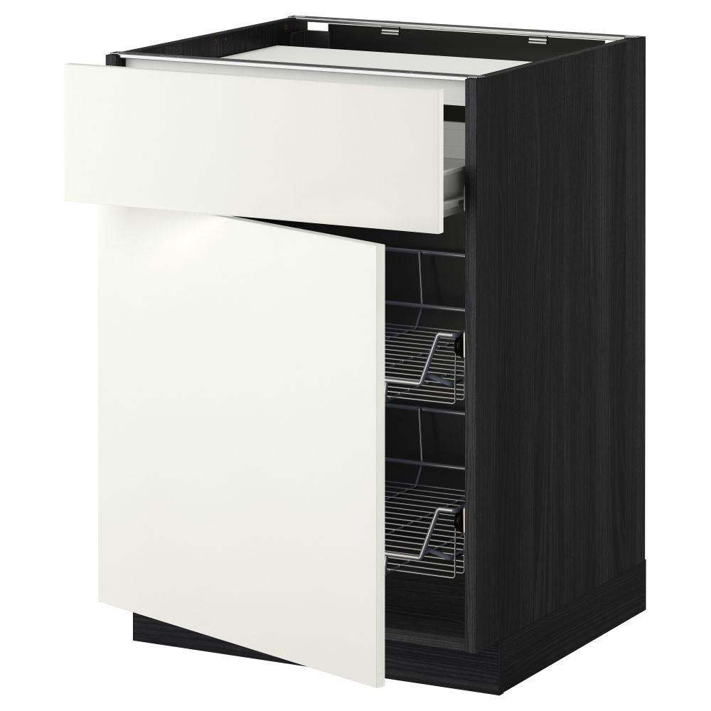 Напольный шкаф для варочной панели, ящик, 2 проволочных корзины МЕТОД / ФОРВАРА, черный, Хэггеби белый (60x60 см) - фото 1