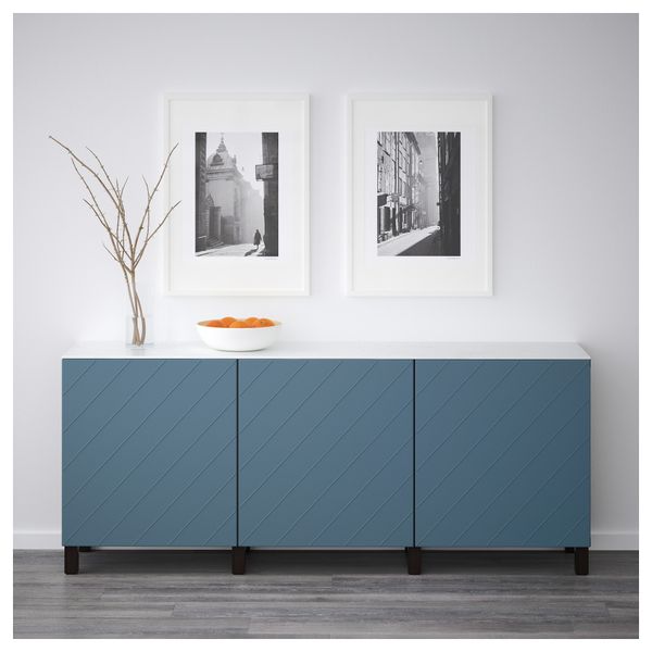 Комбинация для хранения с дверцами БЕСТО, черно-коричневый, Халлставик темно-синий (180x42x74 см) - схема-чертеж с размерами