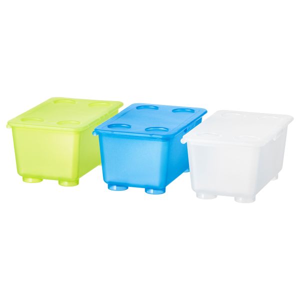 Контейнер с крышкой, белый/светло-зеленый, синий 17x10 см IKEA ГЛИС 903.659.91 - фото 1