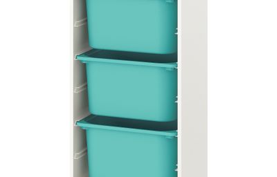 Комбинация для хранения + контейнеры, белый, бирюзовый, 46x30x94 см IKEA TROFAST ТРУФАСТ 393.304.72