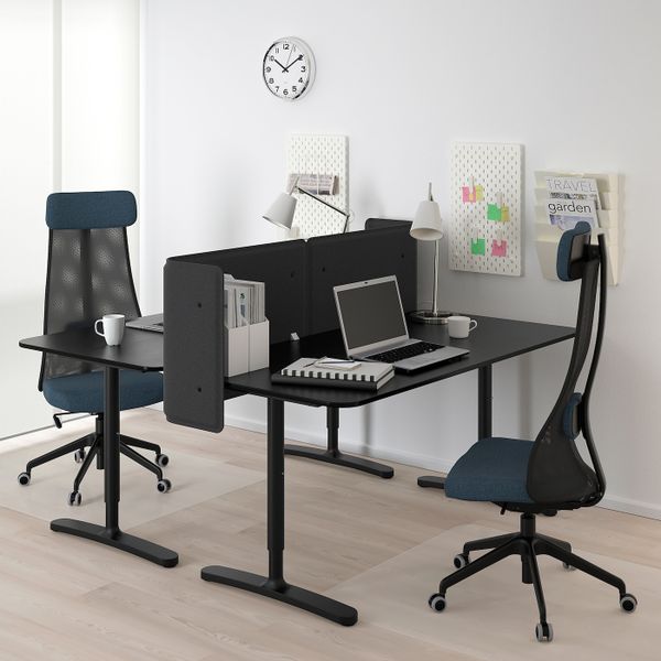 Стол с экраном, ясеневый шпон, черная морилка, черный 160x160 55 см IKEA БЕКАНТ 892.879.18 - фото 2