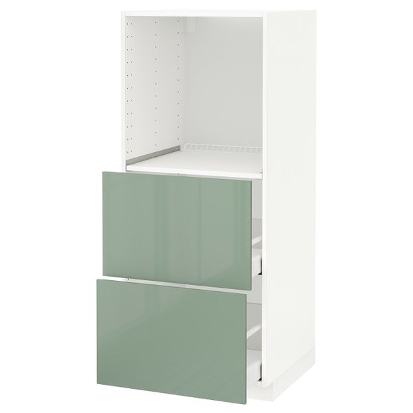 Высокий шкаф с 2 ящиками для/духовки, белый, Калларп светло-зеленый, 60x60x140 см IKEA МЕТОД / МАКСИМЕРА 492.461.33 - схема-чертеж с размерами
